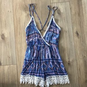 Patterned Lace Edge Romper